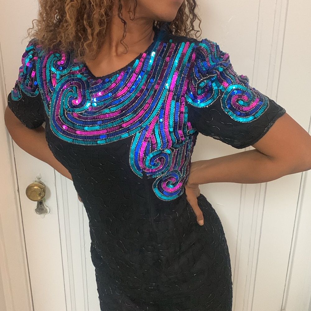 Vintage Beaded Shift Dress, Size 10